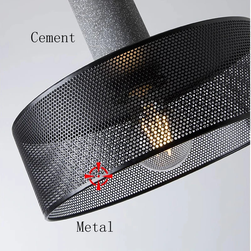Industrial Mesh Pendant Light – Cement & Metal Hanging Ceiling Lamp