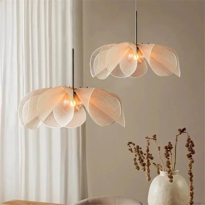 Wabi Sabi Flower Pendant Light – Nordic Fabric Petal Hanging Lamp