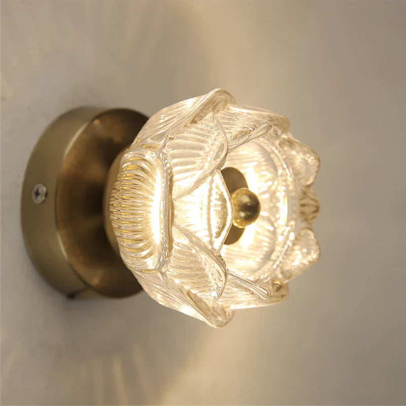 Nordic Crystal Lotus Wall Lamp LED Bedroom Bedside Background Light Modern Decoration Corridor Lighting Aisel Wall Sconce Lights