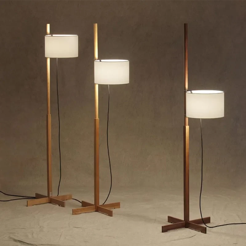 Japanese Wabi Sabi Wooden Floor Lamp – Adjustable Fabric Shade Standing Light