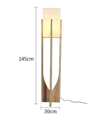 Japanese Style Wooden Floor Lamp – Minimalist Fabric Shade Light
