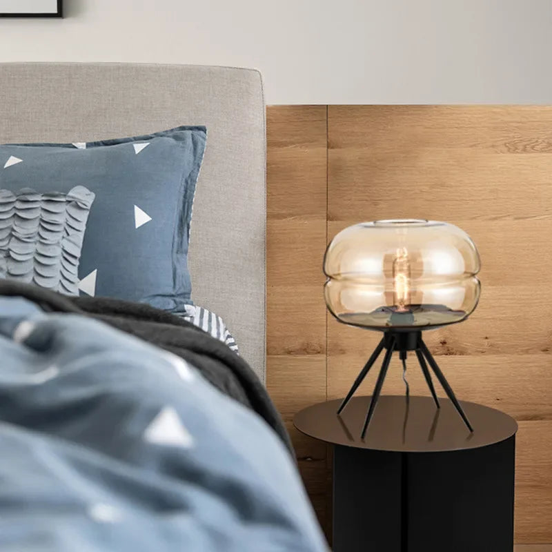 Nordic Minimalist Glass LED Desk Lamp – Modern Bedside Table Light for Bedroom & Living Room
