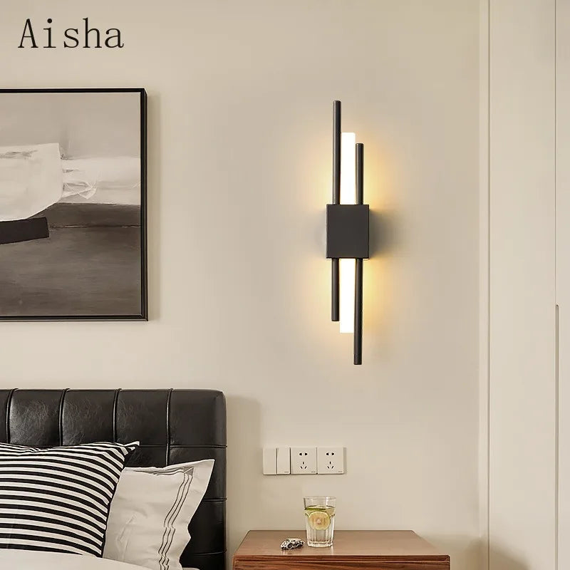 Nordic Gold/Black Bedhead Wall Light Luxury Bedroom Living Room Sofa Stairway Corridor Lighting Fixtures LED 85-240V