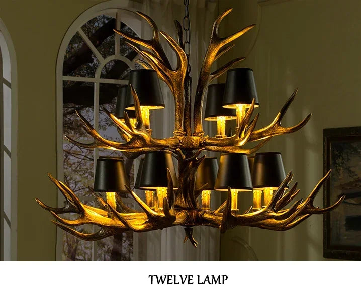 Rustic Antler Chandelier LED – Vintage Deer Horn Ceiling Light for Dining Room & Living Room