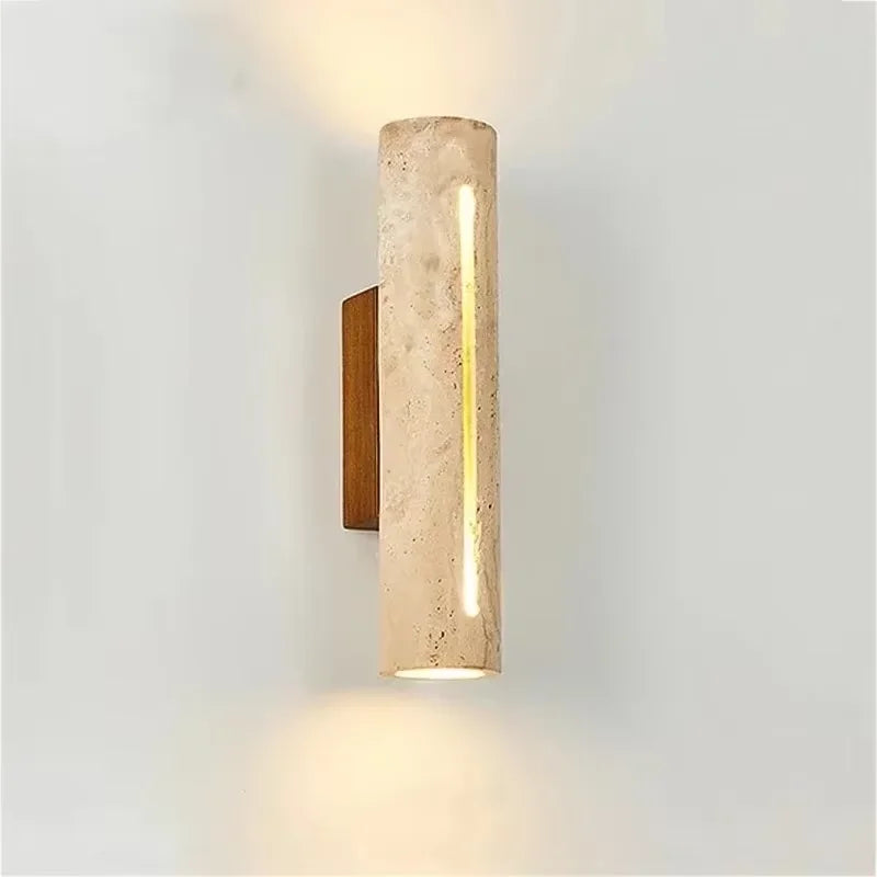 LED Wall Lamp Wabi Sabi Style Bedroom Bedside Light, Yellow Travertine Wall Light for Living Room Background Up & Down Lighting