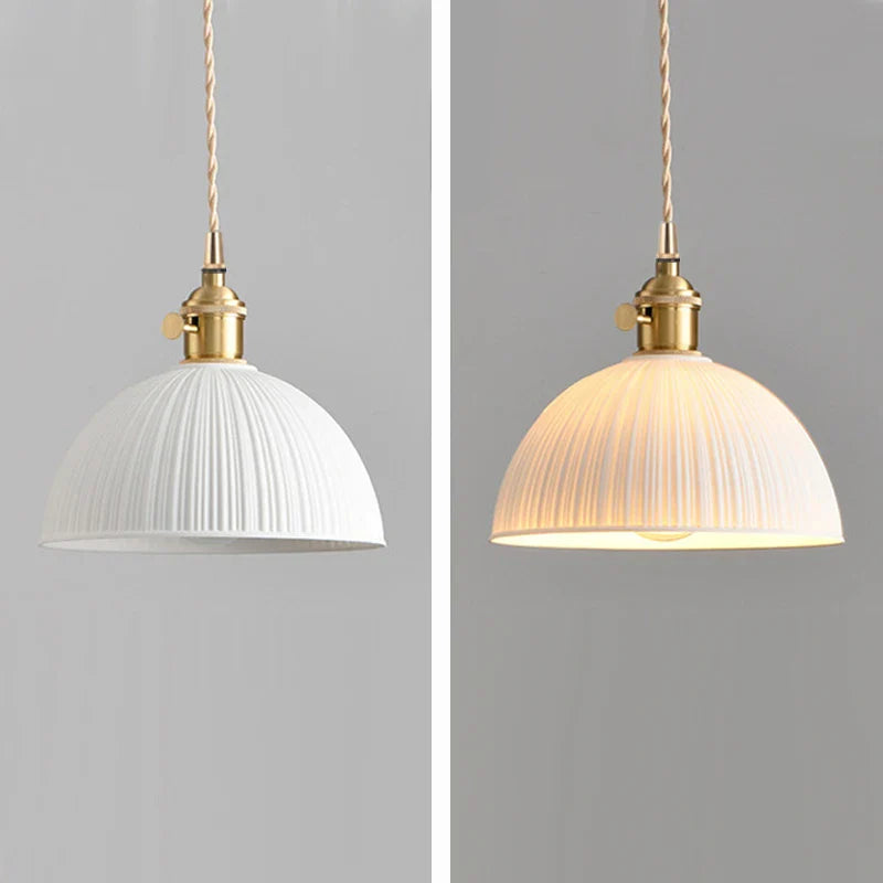 Retro Ceramic Pendant Light Artistic Mid-Century Dining Room Bar Table Entrance Balcony Semi-Circular Small Hanging Lamp