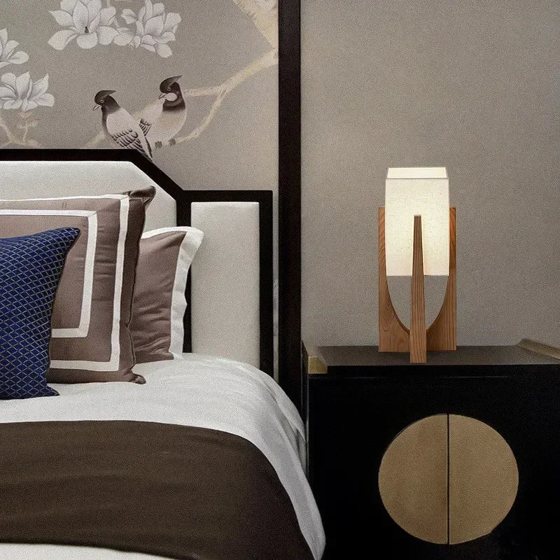 Japanese Style Wooden Floor Lamp – Minimalist Fabric Shade Light