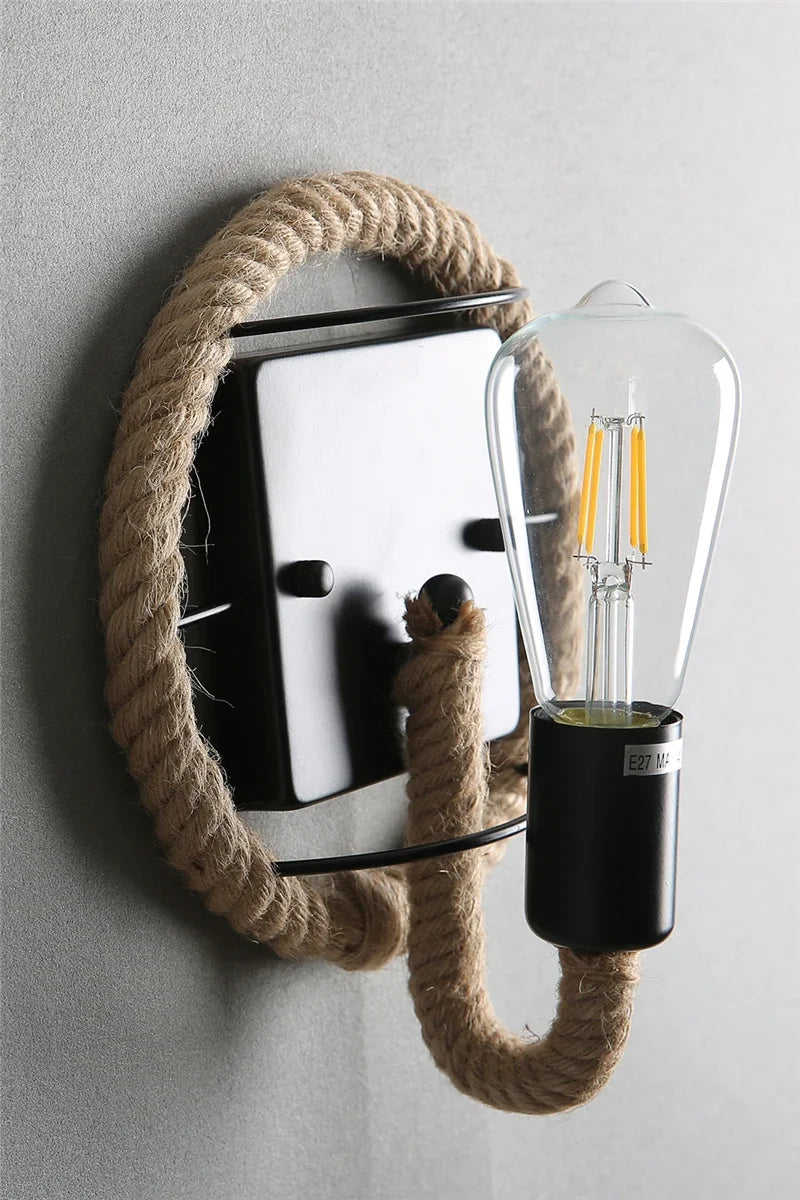 American Country Hemp Rope Wall Lamps Retro Light Wall Sconce Beside Living Loft Lighting Stairs Vanity Light Indoor Wall Lights