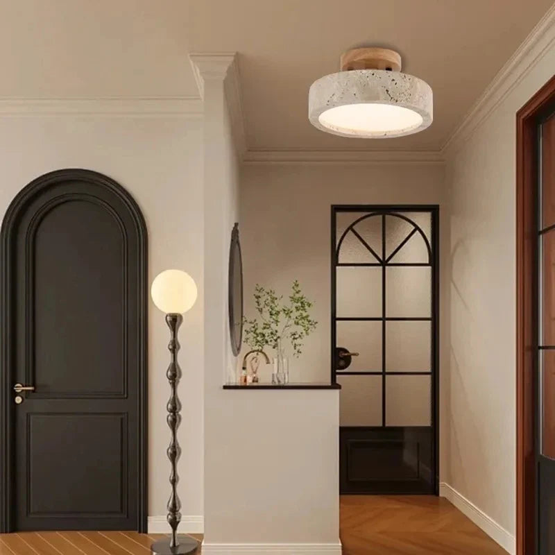 Retro Balcony LED Ceiling Lamp Dressing Room Entrance Hall Corridor Yellow Cave Stones High-end Chandelier Home Lighting Fixture