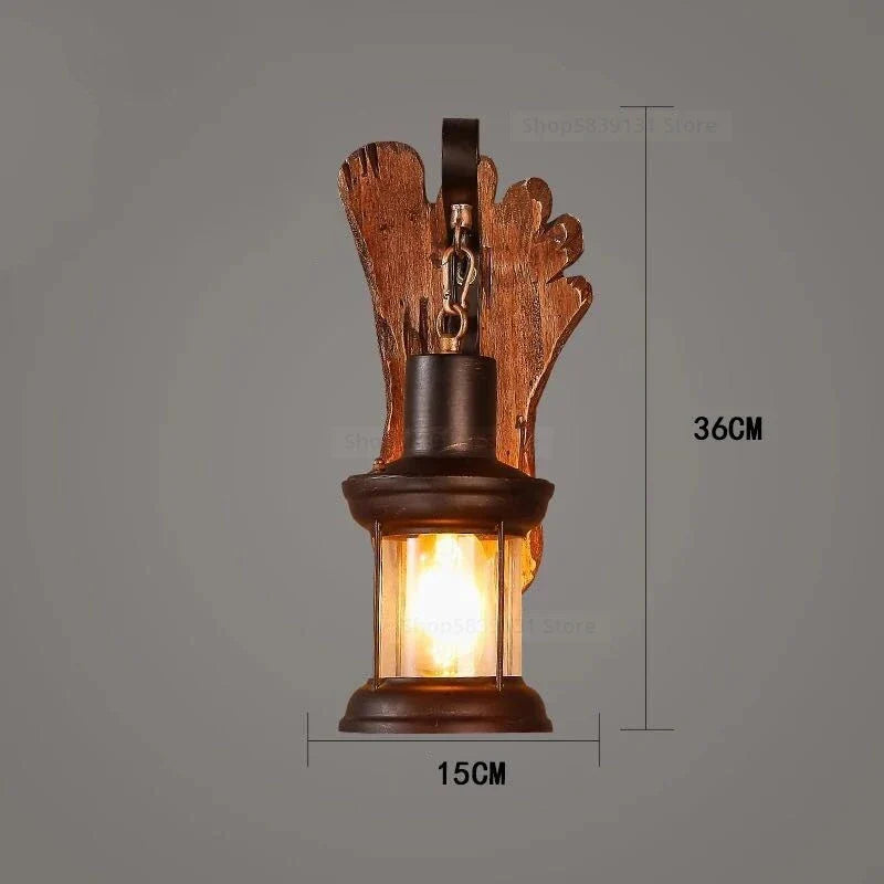 Nordic Wrought Iron Wood Wall Lamps LED Retro Creative Wall Lights for Home Bar Cafe Restaurant Living Room Decoration Lighting