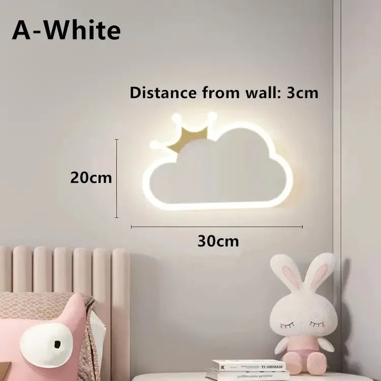 Children's Room Wall Lamp Nordic Crown Cloud Boy and Girl Room Wall Light Simple and Warm Bedroom Bedside Sconces LED
