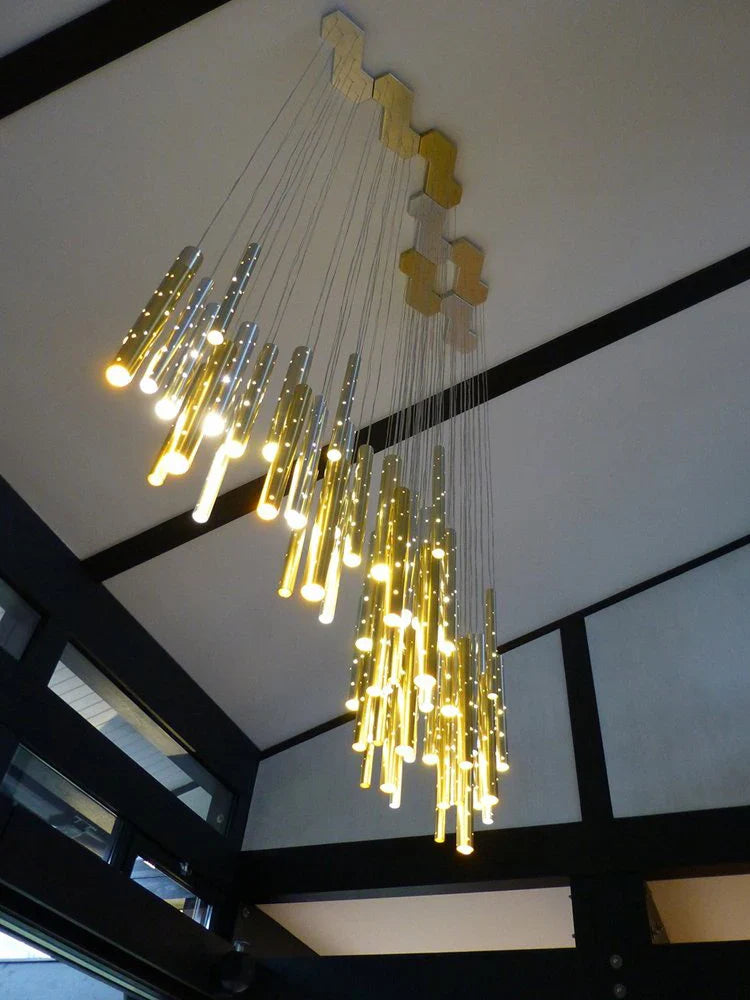 Modern Gold/Silver Cylindrical Lampshade LED Ceiling Chandelier Lighting,Living Dining Room Restaurant Combinable Decoration