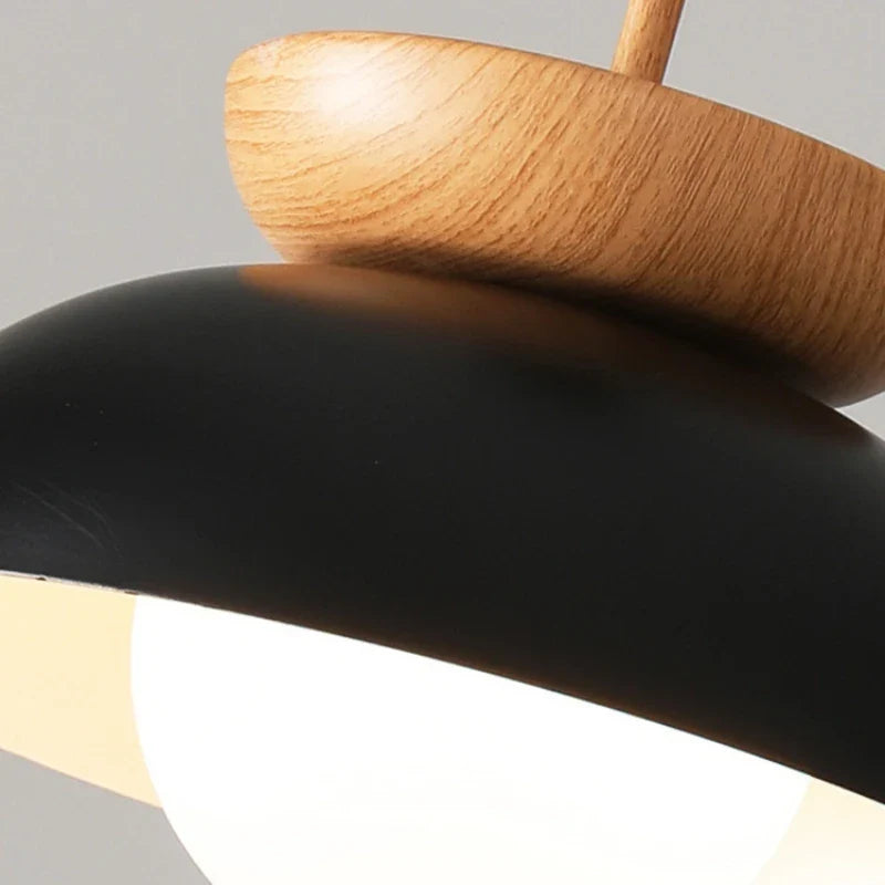 Nordic Wood & Metal Pendant Light – Modern Dome Hanging Lamp