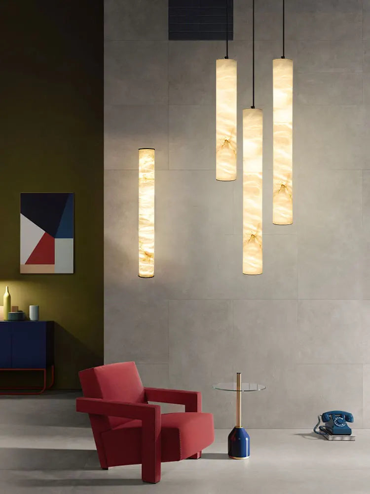 Modern Marble Tube Pendant Light – Minimalist LED Hanging Lamp for Dining Room & Kitchen Island