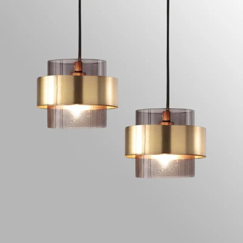 Nordic Glass Pendant Light – Modern Brass & Smoke Glass Hanging Lamp