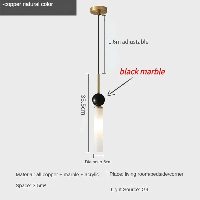 Nordic minimalist all copper wall lamp hotel living room bedside G9 LED pendant light balcony staircase indoor marble wall lamp