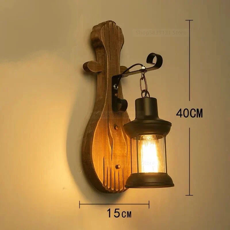 Nordic Wrought Iron Wood Wall Lamps LED Retro Creative Wall Lights for Home Bar Cafe Restaurant Living Room Decoration Lighting