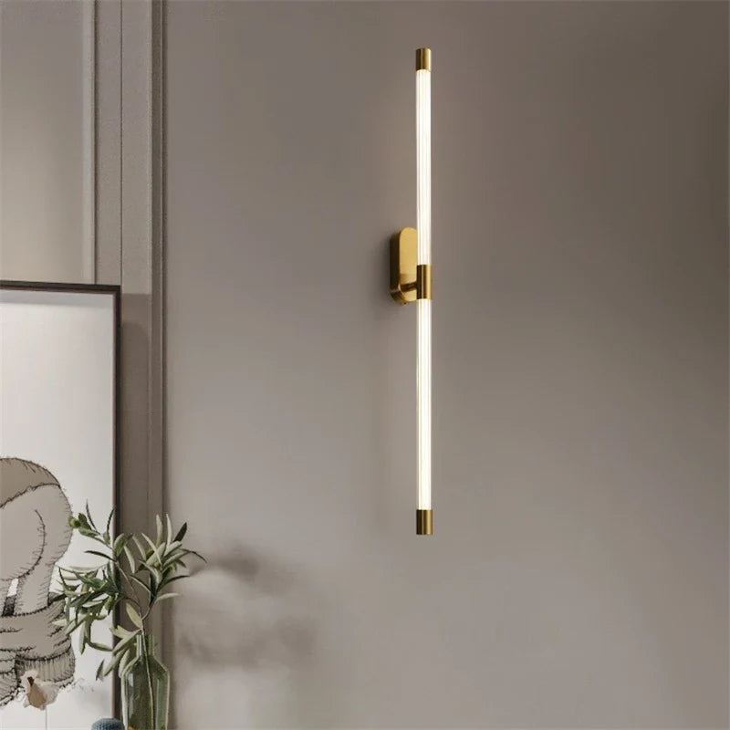 Modern Copper Wall Lamps Luxury Gold Geometric Lines Wall Lights Bedroom Bedside Lamp Living Room Background Wall Decor Lighting