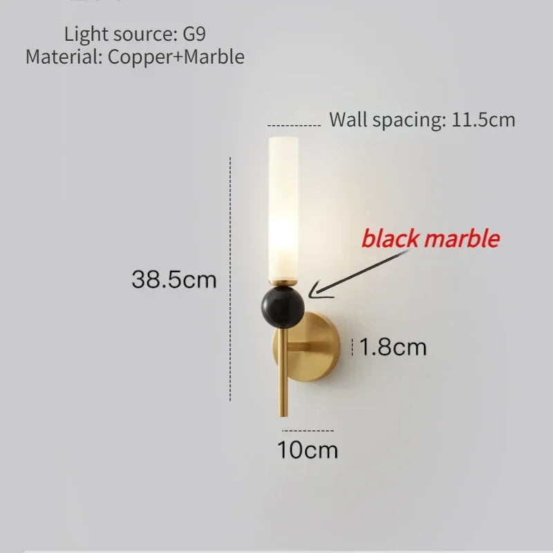 Nordic minimalist all copper wall lamp hotel living room bedside G9 LED pendant light balcony staircase indoor marble wall lamp