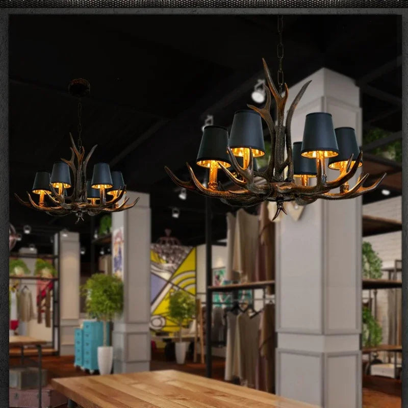 Rustic Antler Chandelier LED – Vintage Deer Horn Ceiling Light for Dining Room & Living Room
