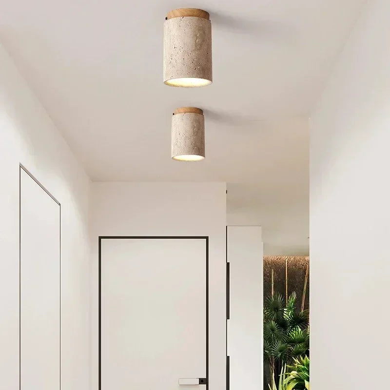 Led Ceiling Lamp Surface Mounted Downlight Japanese Style Stone Wood Light Round 110V220V For Living Room Corridor Porch Balcony