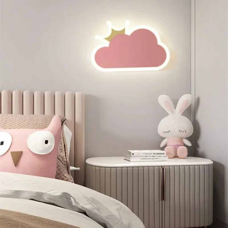 Children's Room Wall Lamp Nordic Crown Cloud Boy and Girl Room Wall Light Simple and Warm Bedroom Bedside Sconces LED