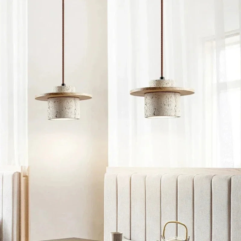 Japanese Style Chandelier Bedroom Bedside Pendant Lamp Vintage Stone Wood Cream Lighting Fixtures Home Room Decor Light