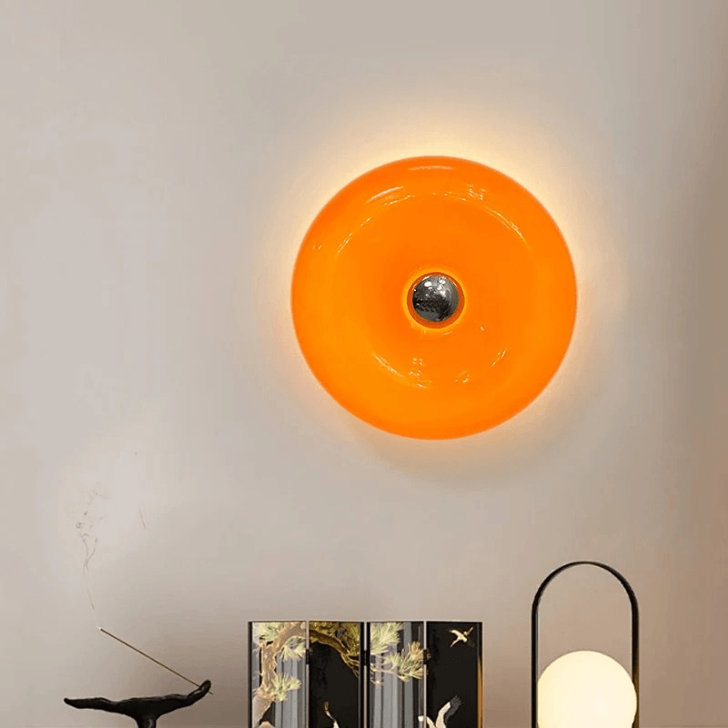 Modern Art Deco Orange Glass Wall Lamp – Dimmable LED Ambient Light Fixture