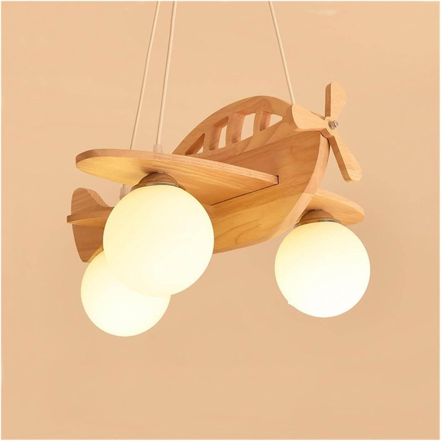 Wooden Airplane Ceiling Light with 3 Globe Shades – Children’s Lighting