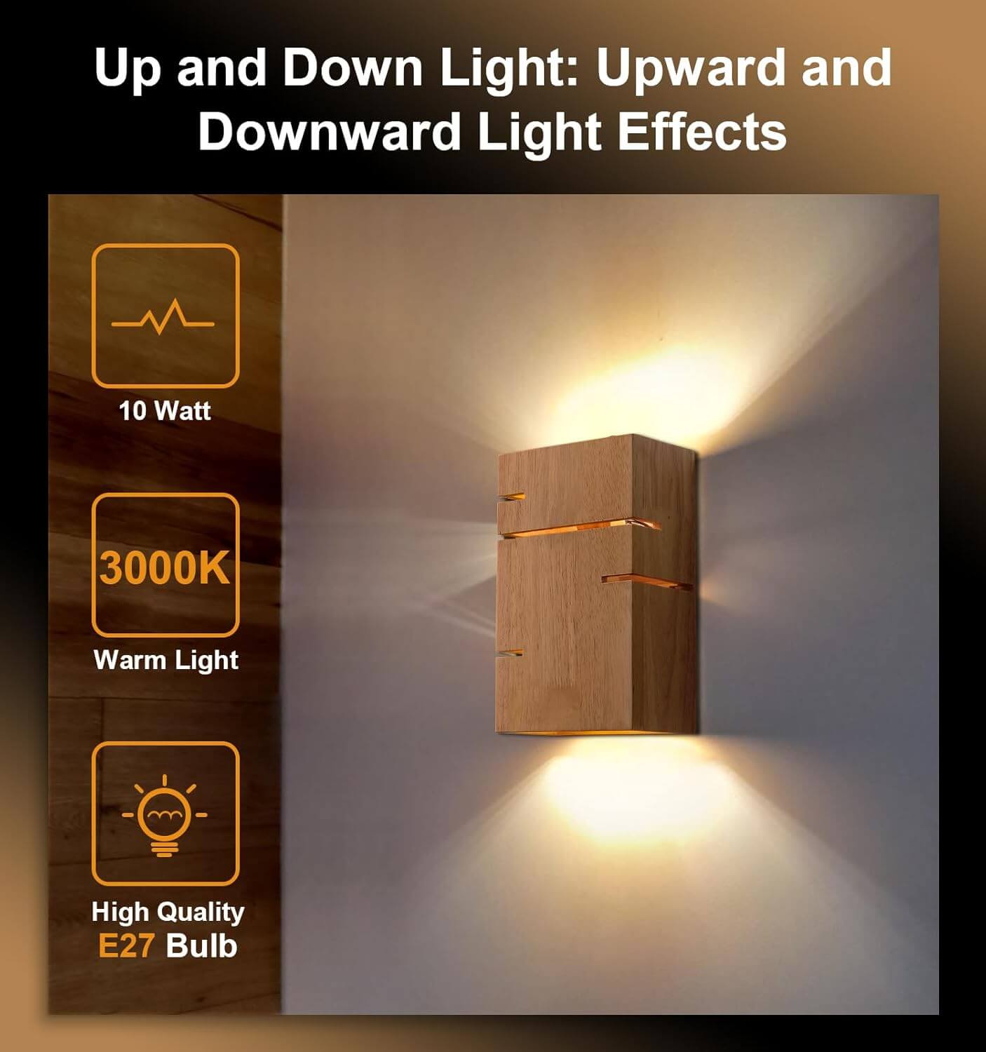 Modern Wooden Wall Lamp – Minimalist Up & Down Light Scandinavian Style