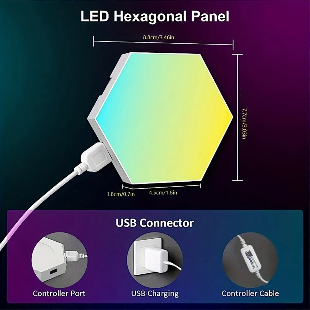 RGB Hexagon Wall Lights (10 Pack) – Smart LED Colour Changing Panels with Music Sync
