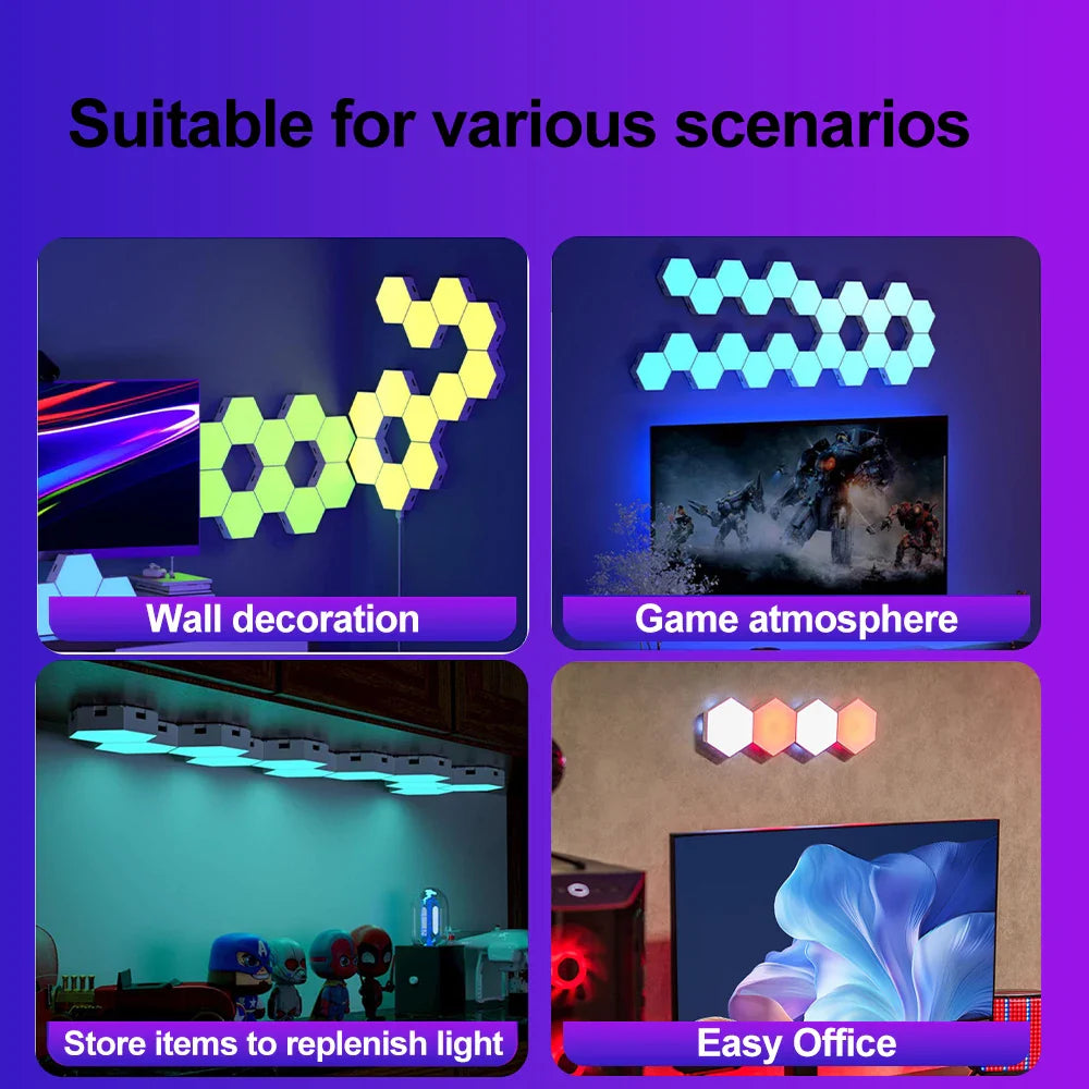 RGB Hexagon Wall Lights (10 Pack) – Smart LED Colour Changing Panels with Music Sync