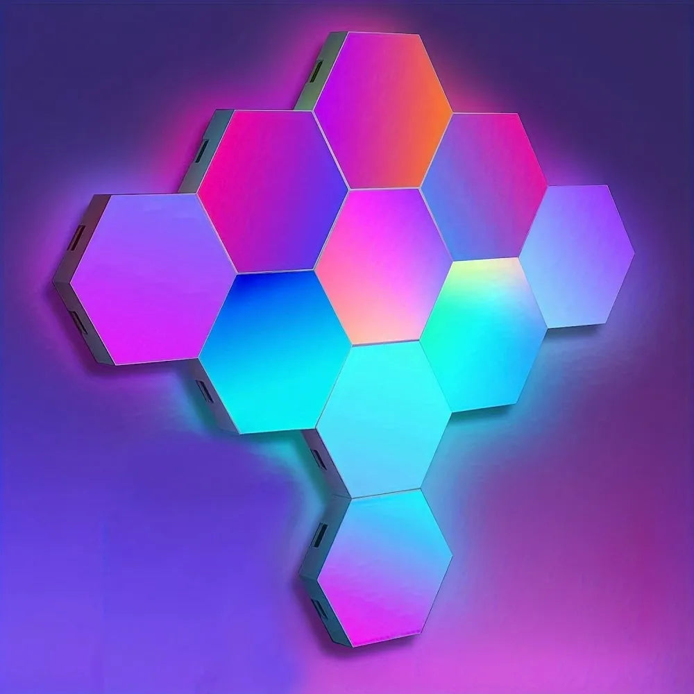 RGB Hexagon Wall Lights (10 Pack) – Smart LED Colour Changing Panels with Music Sync