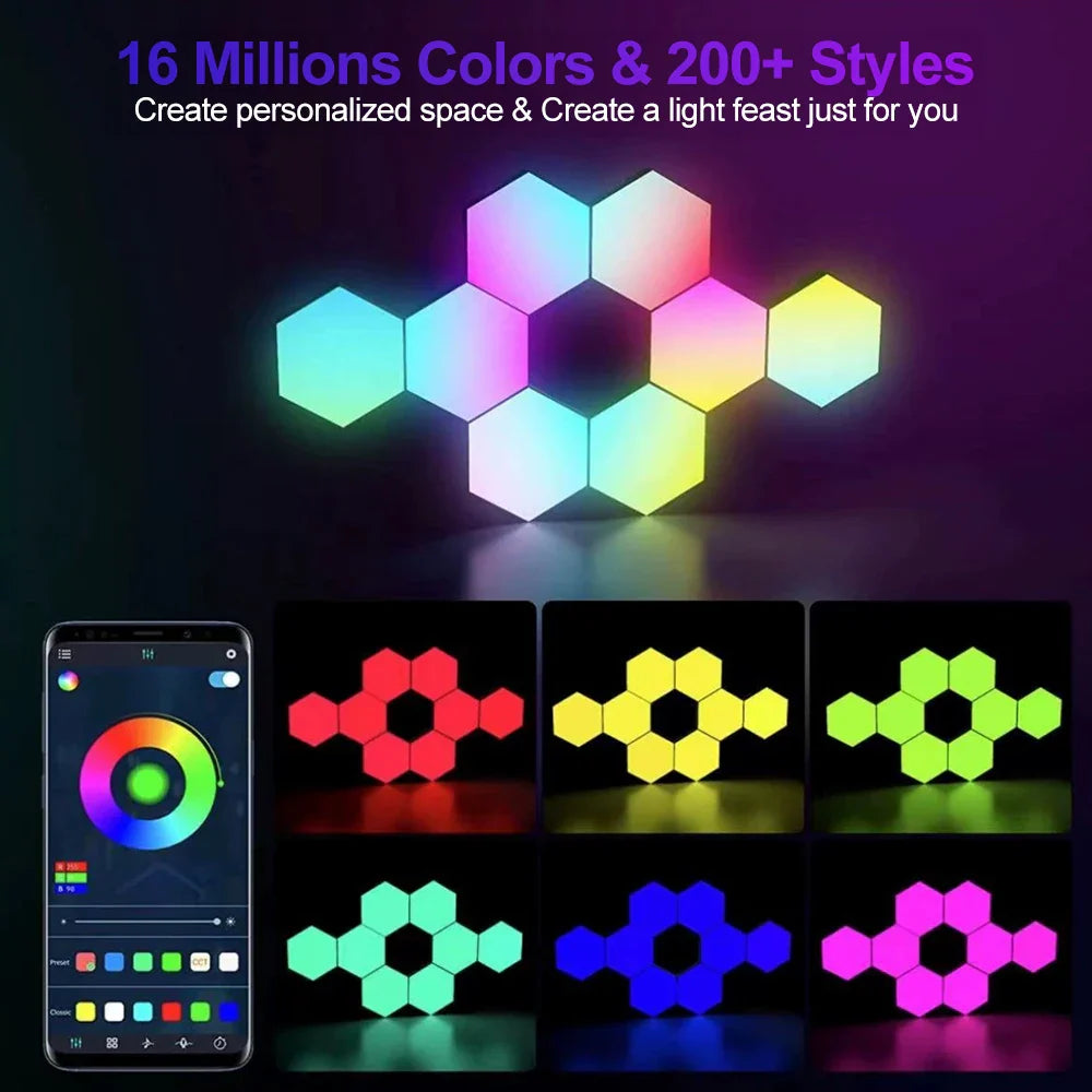 RGB Hexagon Wall Lights (10 Pack) – Smart LED Colour Changing Panels with Music Sync