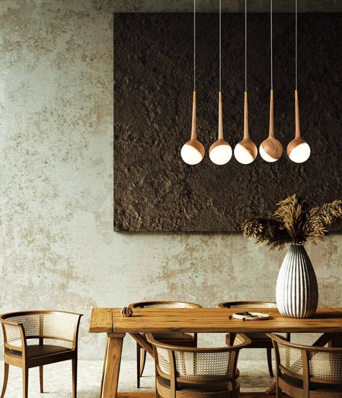 Solid Ash Wood Pendant Light – Minimalist LED Hanging Lamp
