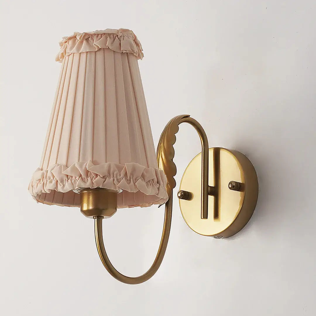 Gold Pleated Fabric Wall Light – Modern E27 Wall Lamp for Bedroom & Living Room
