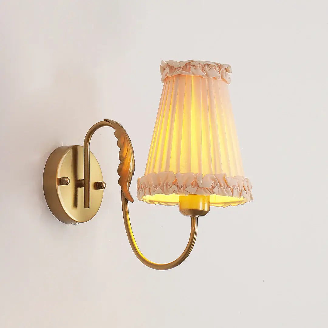 Gold Pleated Fabric Wall Light – Modern E27 Wall Lamp for Bedroom & Living Room