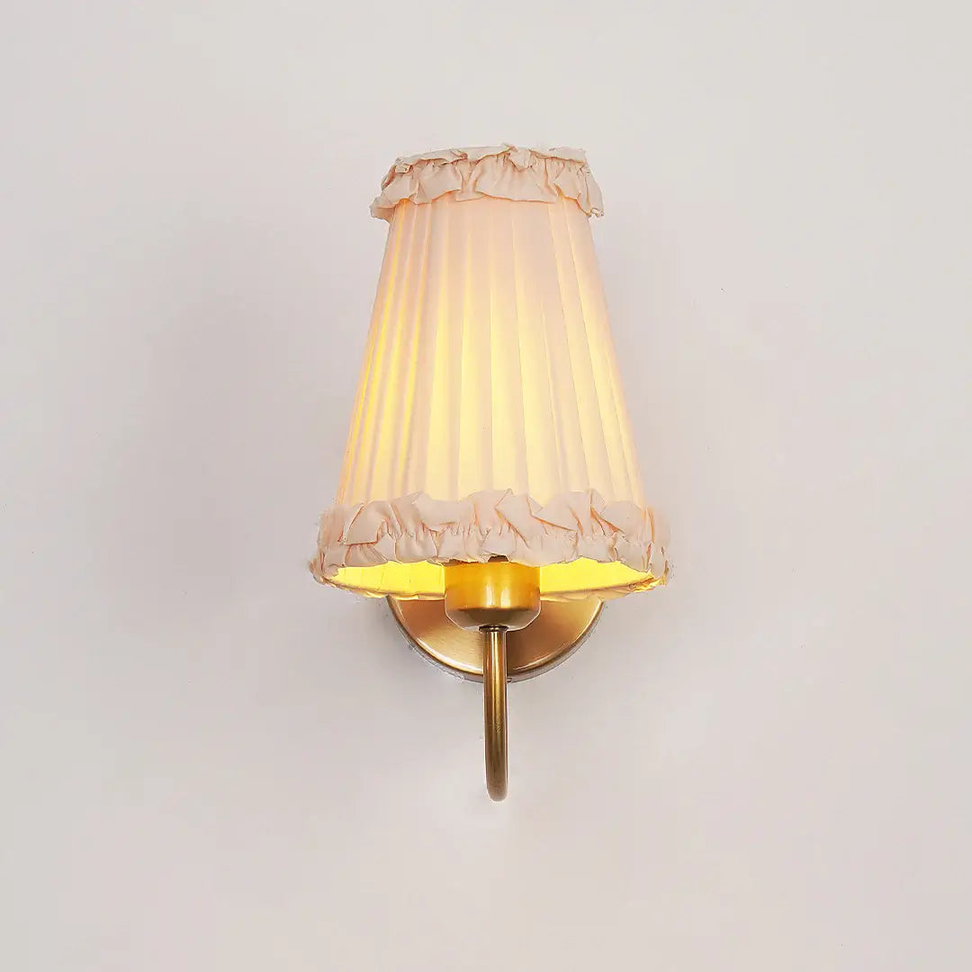 Gold Pleated Fabric Wall Light – Modern E27 Wall Lamp for Bedroom & Living Room