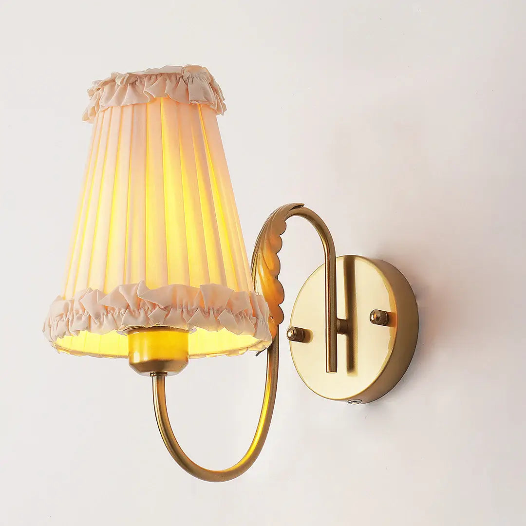 Gold Pleated Fabric Wall Light – Modern E27 Wall Lamp for Bedroom & Living Room