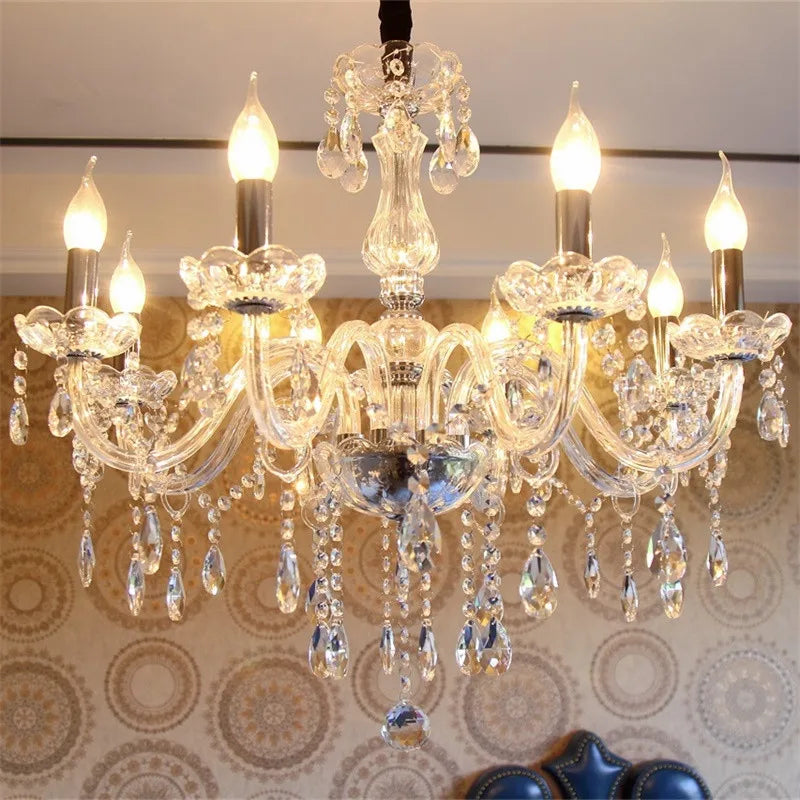 Modern k9 pendant crystal chandelier transparent crystal lustre E14 bulb home lighting Living Room Indoor light fittings ceiling
