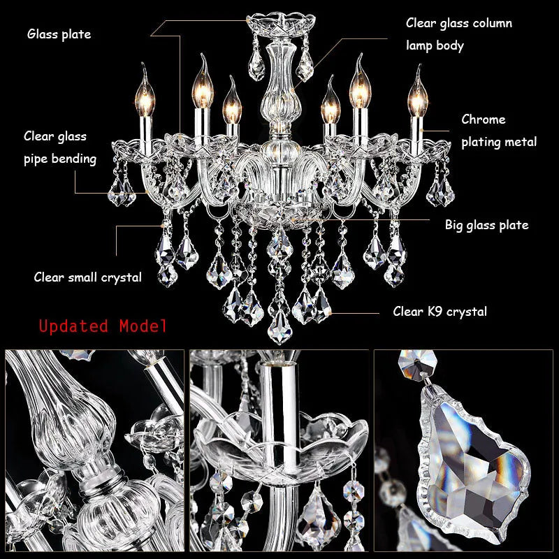 Modern k9 pendant crystal chandelier transparent crystal lustre E14 bulb home lighting Living Room Indoor light fittings ceiling