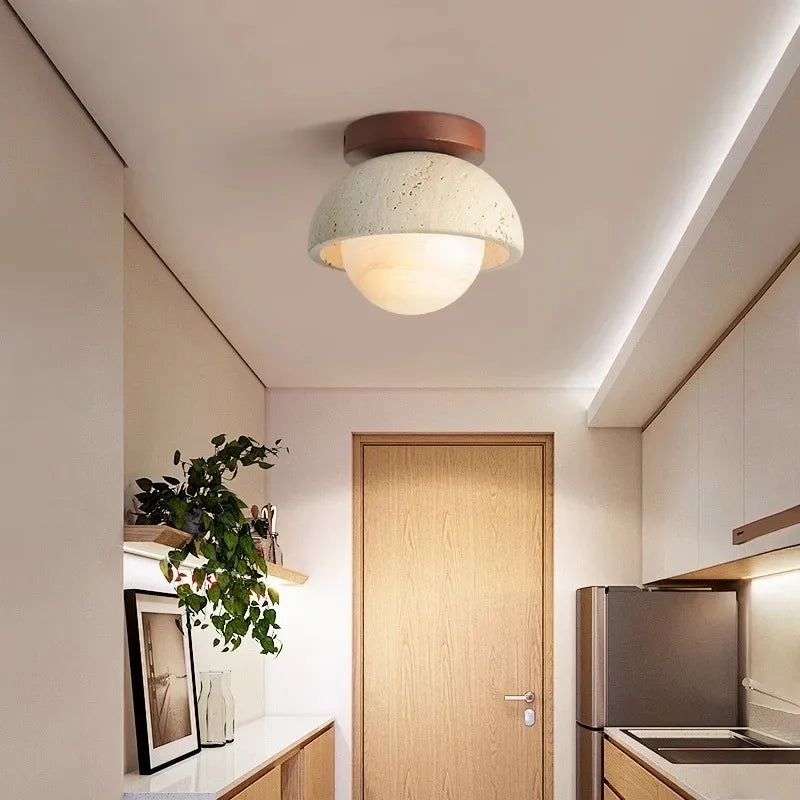 Japanese Wabi Sabi Yellow Travertine Ceiling Light, Cave Stone Ceiling Lamp for Livingroom Bedroom Aisle Cloakroom Wall Light