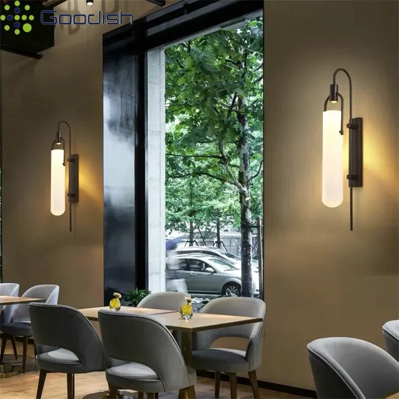 Black & Gold Glass Wall Light – Minimalist LED Sconce for Bedroom, Bathroom & Living Room