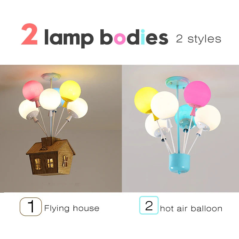Kids Balloon House Chandelier – Colorful Wooden Ceiling Light for Children’s Room