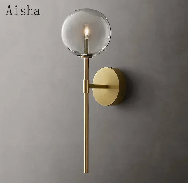 Nordic Ball Glass Wall Sconce American Retro Living Room Bedroom Wall Lamp for Home Aisle Kitchen Stairs Wall Decoration Light