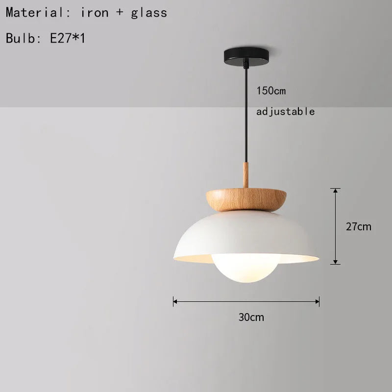 Nordic Wood & Metal Pendant Light – Modern Dome Hanging Lamp