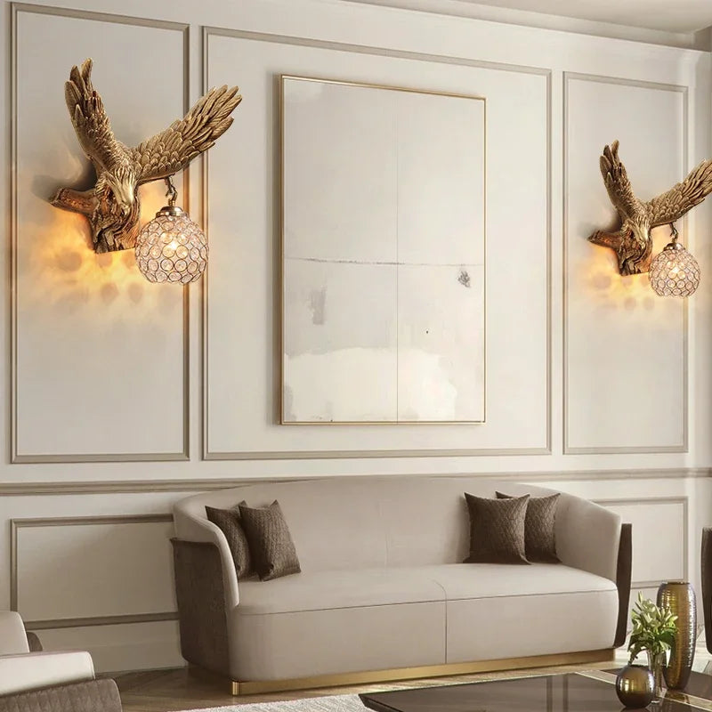 Modern Creative Resin Eagle Wall Lamp Nordic Living Room LED Wall Lights The Eagle Spread Its Wings Wall Decor Light Fixture E27