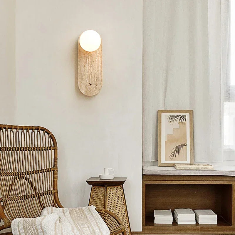 Wabi-Sabi Ceramic Wall Light – Japanese Minimalist LED Sconce for Bedroom & Living Room