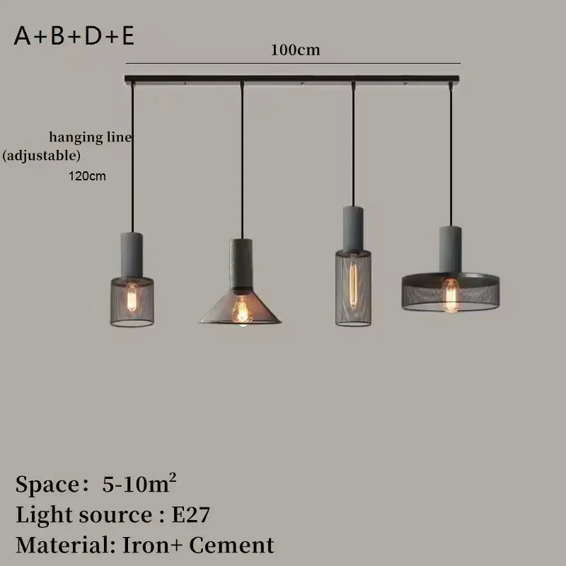 Industrial Mesh Pendant Light – Cement & Metal Hanging Ceiling Lamp