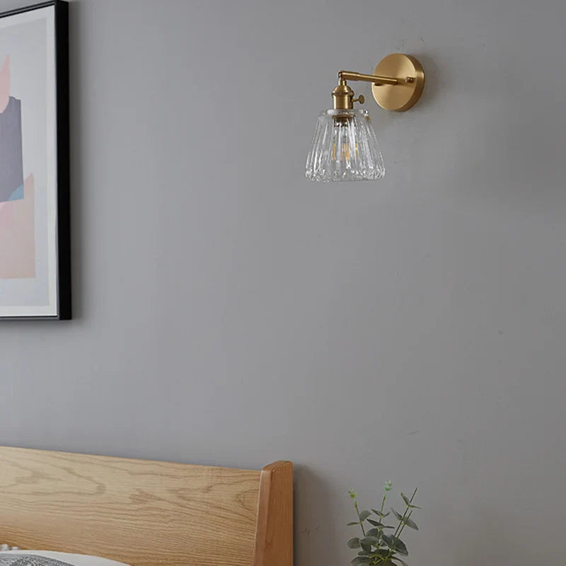 Nordic modern simple light luxury brass glass wall lamp Japanese retro living room bedroom headboard bathroom mirror headlight